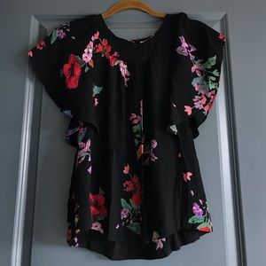 Maeve black floral short sleeved top